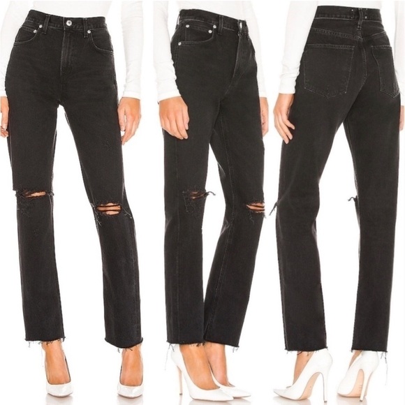 AGOLDE Cherie High-Rise Straight Jean in "Distortion" Black Size 24 - Picture 2 of 12